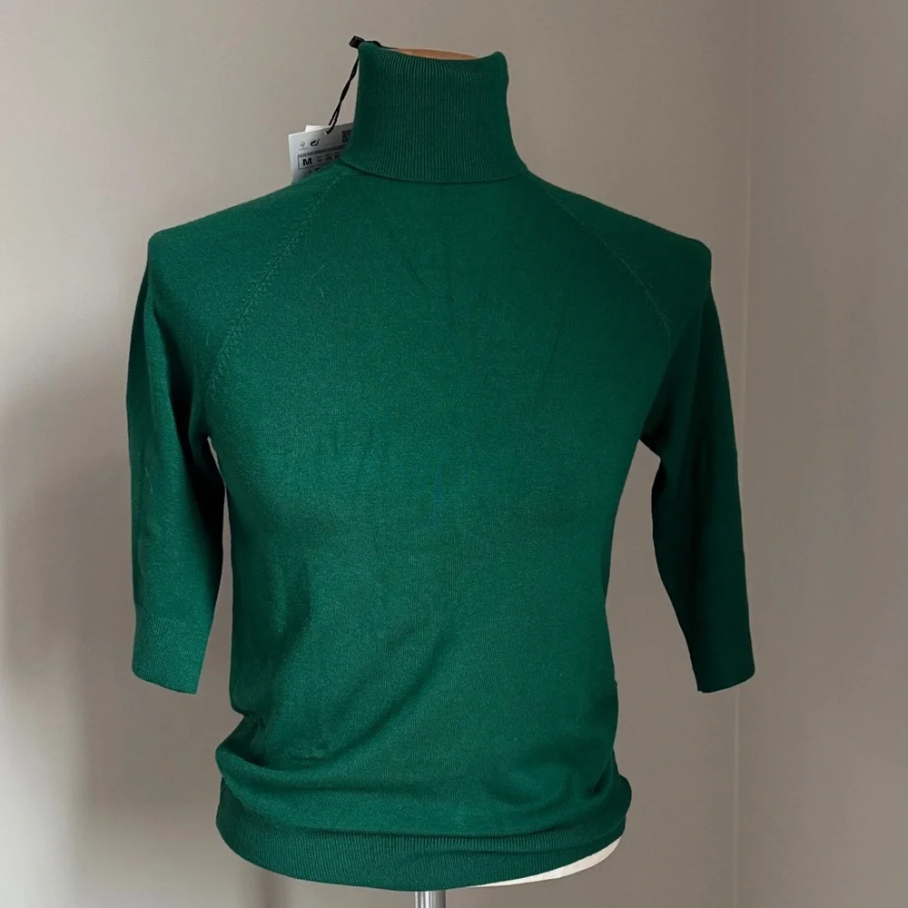 Zara green turtleneck short sleeve - Picture 1 of 6
